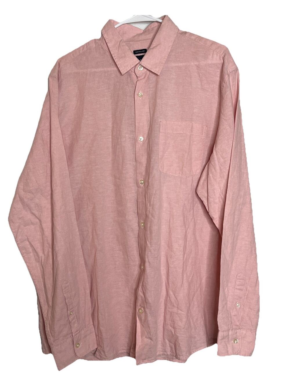 GAP Men’s Pink Linen Blend Long Sleeve Button Front Shirt